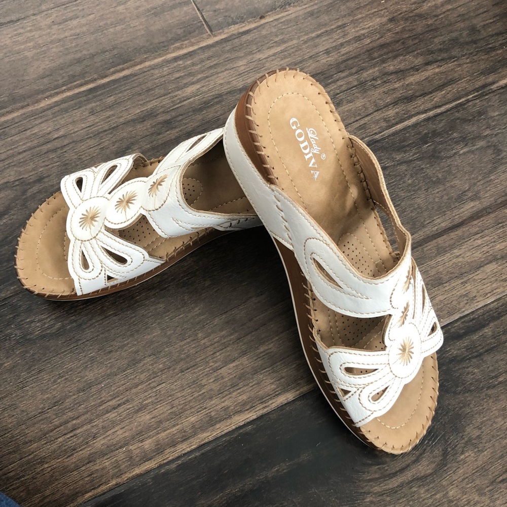 Lady Godiva White Sandals